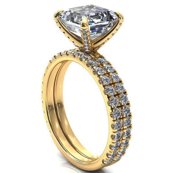 Rings Fire Brilliance Alessi Asscher Moissanite 4 Claw Prong 34 Micro Pave Engagement Ring