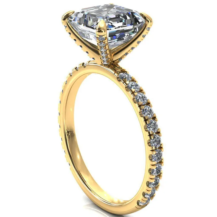 Rings Fire Brilliance Alessi Asscher Moissanite 4 Claw Prong 34 Micro Pave Engagement Ring