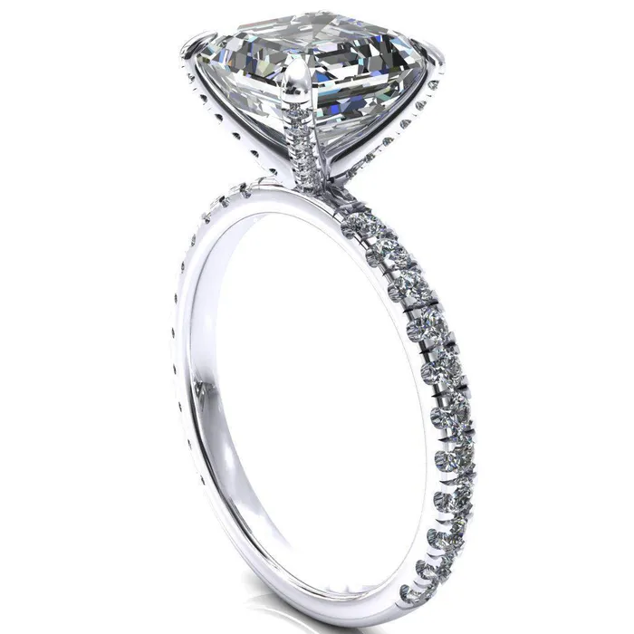Rings Fire Brilliance Alessi Asscher Moissanite 4 Claw Prong 34 Micro Pave Engagement Ring