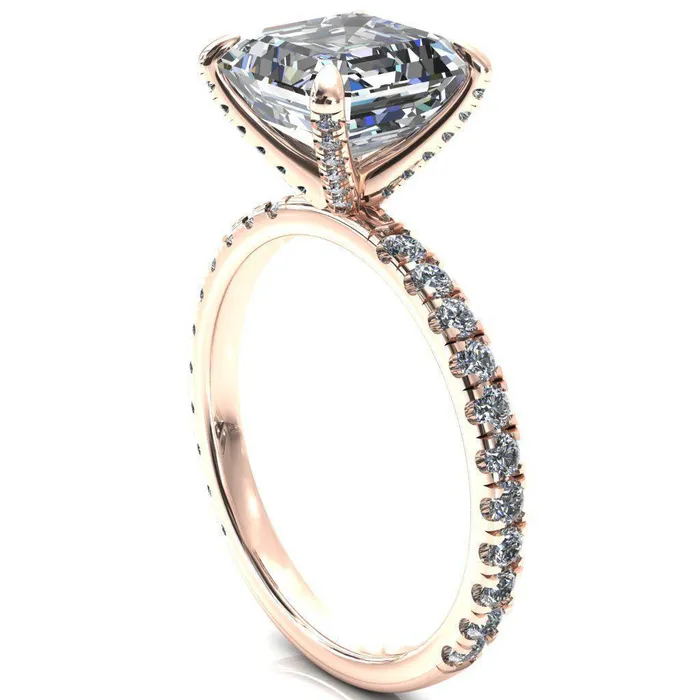 Rings Fire Brilliance Alessi Asscher Moissanite 4 Claw Prong 34 Micro Pave Engagement Ring