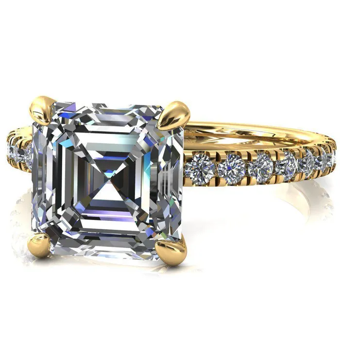 Rings Fire Brilliance Alessi Asscher Moissanite 4 Claw Prong 34 Micro Pave Engagement Ring