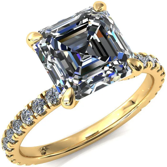 Rings Fire Brilliance Alessi Asscher Moissanite 4 Claw Prong 34 Micro Pave Engagement Ring