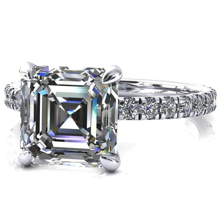Rings Fire Brilliance Alessi Asscher Moissanite 4 Claw Prong 34 Micro Pave Engagement Ring
