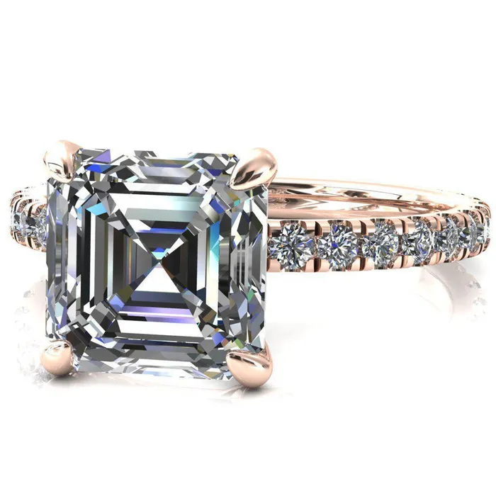 Rings Fire Brilliance Alessi Asscher Moissanite 4 Claw Prong 34 Micro Pave Engagement Ring