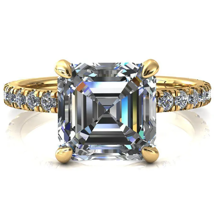Rings Fire Brilliance Alessi Asscher Moissanite 4 Claw Prong 34 Micro Pave Engagement Ring