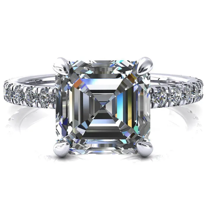Rings Fire Brilliance Alessi Asscher Moissanite 4 Claw Prong 34 Micro Pave Engagement Ring