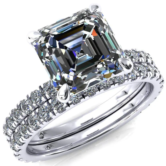 Rings Fire Brilliance Alessi Asscher Moissanite 4 Claw Prong 34 Micro Pave Engagement Ring