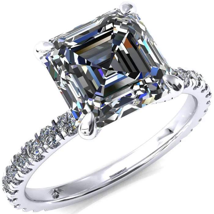 Rings Fire Brilliance Alessi Asscher Moissanite 4 Claw Prong 34 Micro Pave Engagement Ring