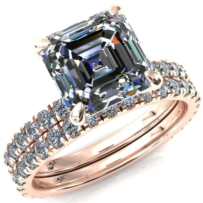 Rings Fire Brilliance Alessi Asscher Moissanite 4 Claw Prong 34 Micro Pave Engagement Ring