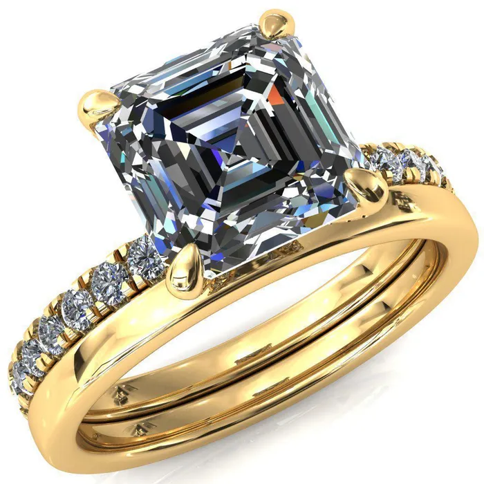Rings Fire Brilliance Alessi Asscher Moissanite 4 Claw Prong 34 Micro Pave Engagement Ring