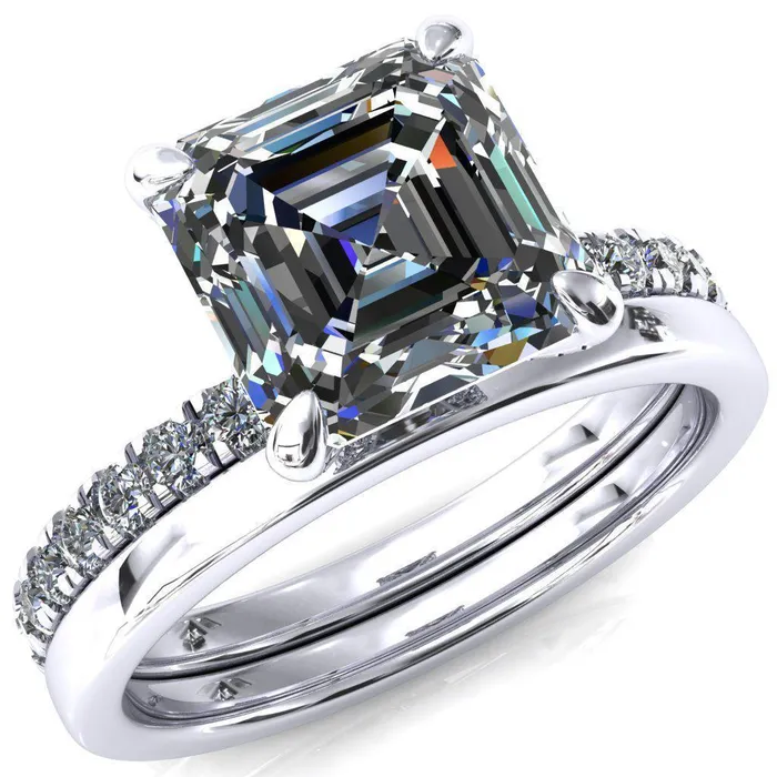Rings Fire Brilliance Alessi Asscher Moissanite 4 Claw Prong 34 Micro Pave Engagement Ring
