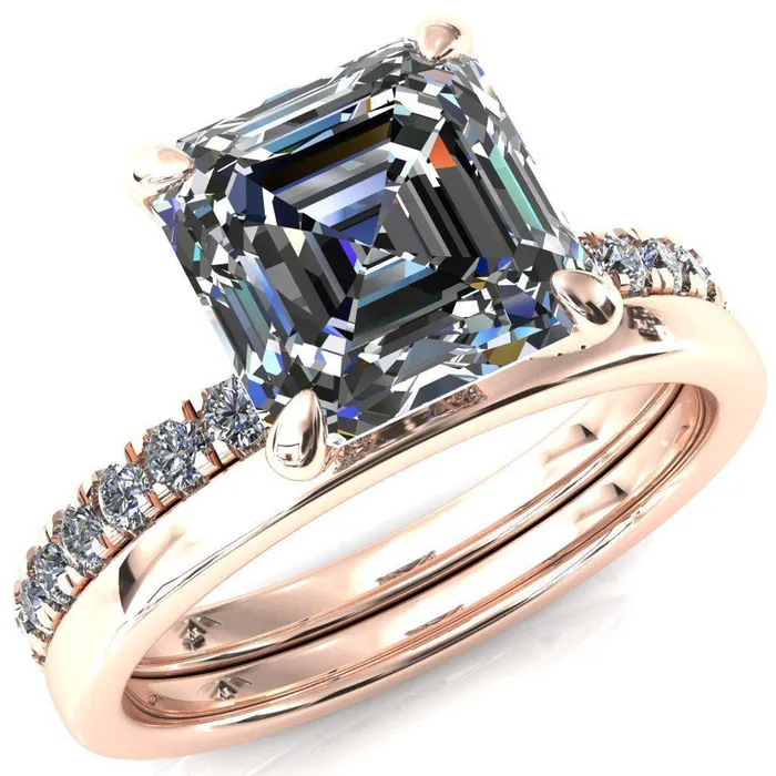 Rings Fire Brilliance Alessi Asscher Moissanite 4 Claw Prong 34 Micro Pave Engagement Ring