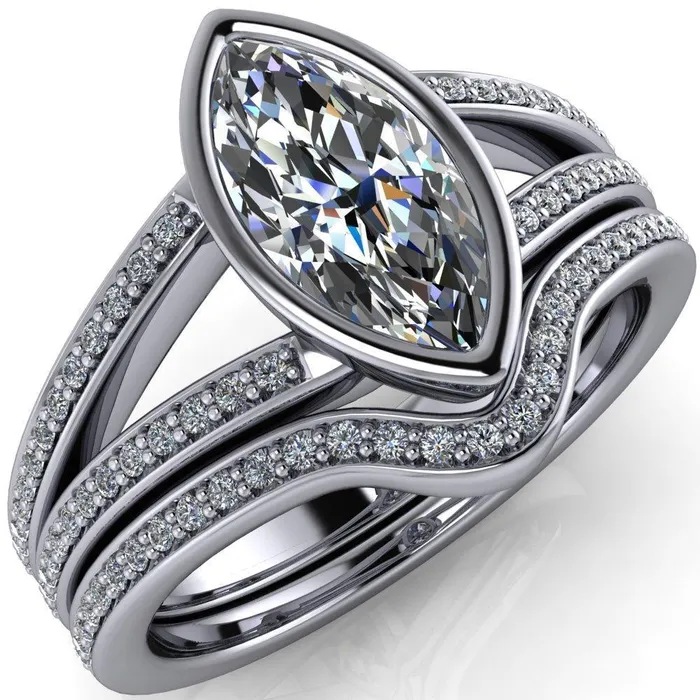 Rings Fire Brilliance Bethany Marquise Center Stone Full Bezel Split Shank Diamond Channel Ring Rings Fire Brilliance Bethany Marquise Center Stone Full Bezel Split Shank Diamond Channel Ring