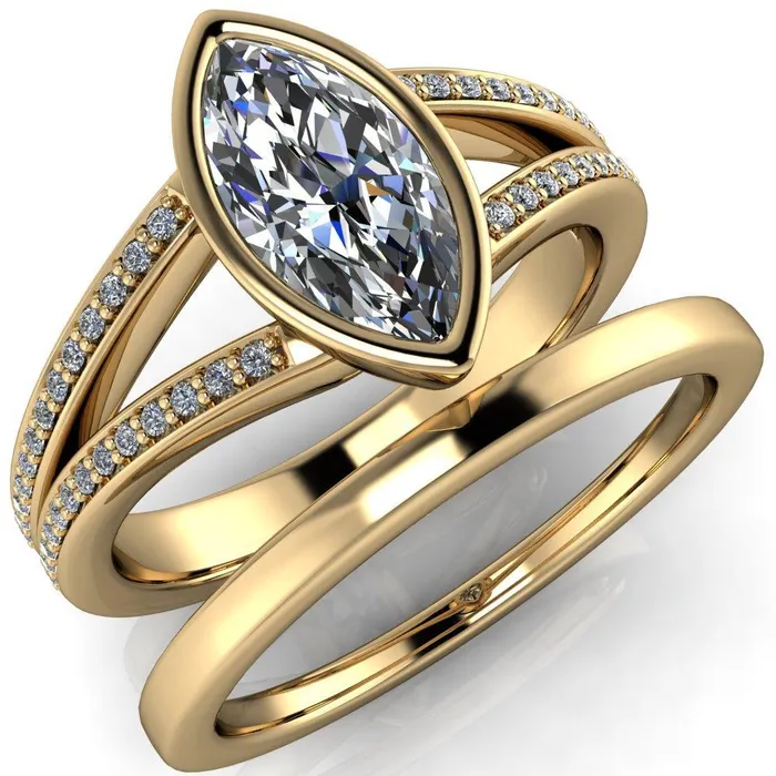 Rings Fire Brilliance Bethany Marquise Center Stone Full Bezel Split Shank Diamond Channel Ring