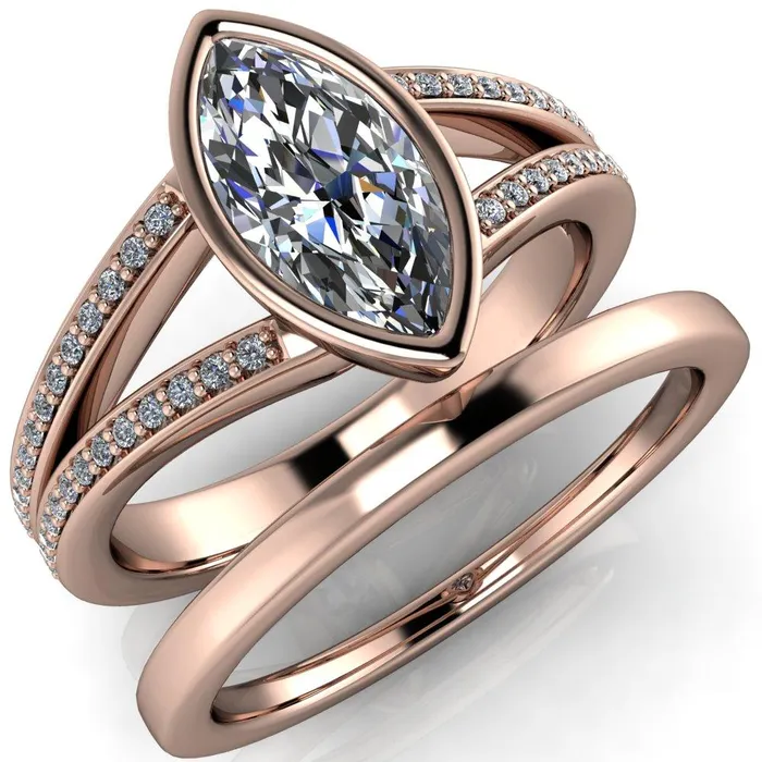 Rings Fire Brilliance Bethany Marquise Center Stone Full Bezel Split Shank Diamond Channel Ring