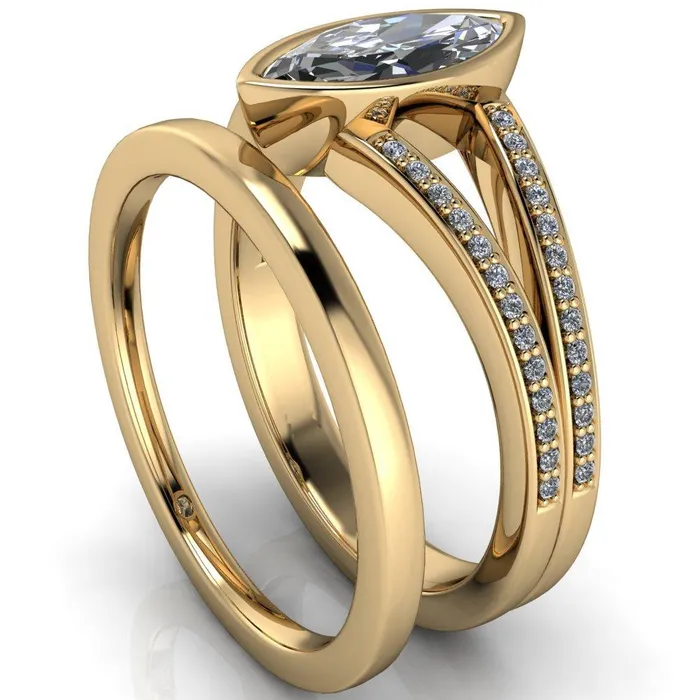 Rings Fire Brilliance Bethany Marquise Center Stone Full Bezel Split Shank Diamond Channel Ring