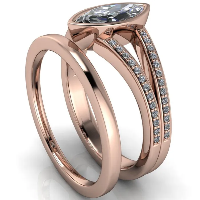 Rings Fire Brilliance Bethany Marquise Center Stone Full Bezel Split Shank Diamond Channel Ring