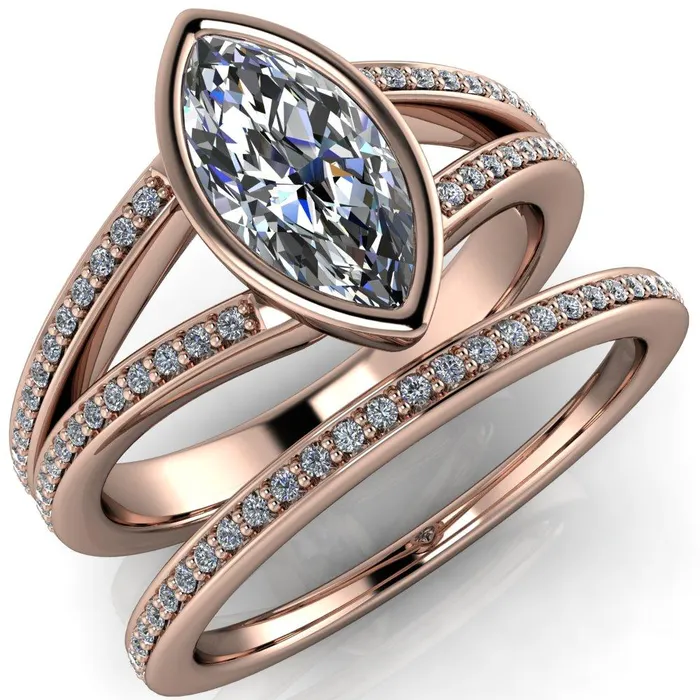 Rings Fire Brilliance Bethany Marquise Center Stone Full Bezel Split Shank Diamond Channel Ring