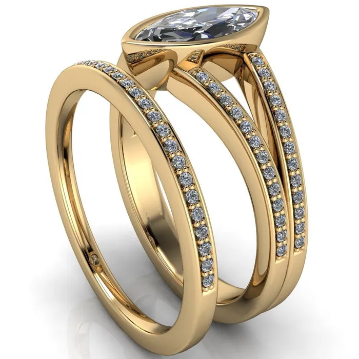 Rings Fire Brilliance Bethany Marquise Center Stone Full Bezel Split Shank Diamond Channel Ring