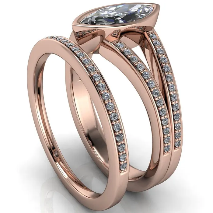 Rings Fire Brilliance Bethany Marquise Center Stone Full Bezel Split Shank Diamond Channel Ring
