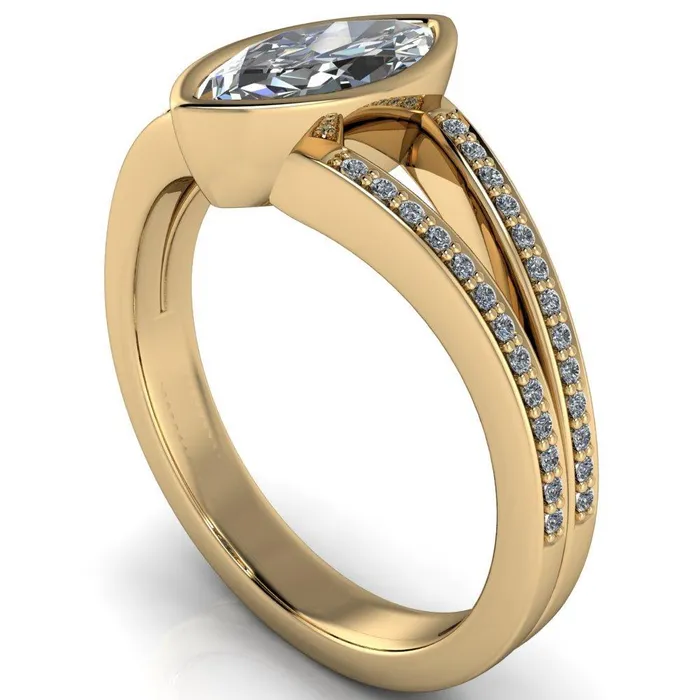 Rings Fire Brilliance Bethany Marquise Center Stone Full Bezel Split Shank Diamond Channel Ring