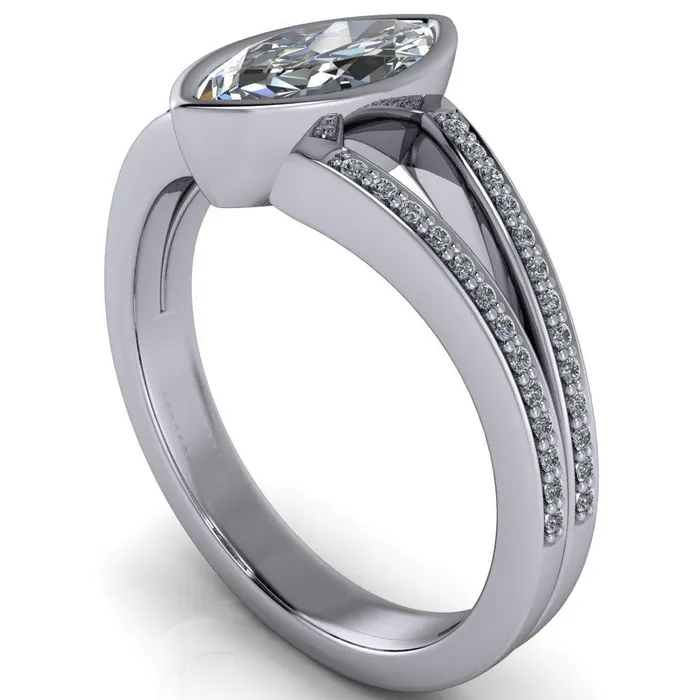 Rings Fire Brilliance Bethany Marquise Center Stone Full Bezel Split Shank Diamond Channel Ring