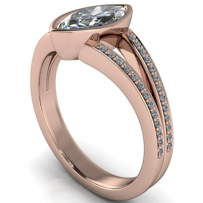 Rings Fire Brilliance Bethany Marquise Center Stone Full Bezel Split Shank Diamond Channel Ring