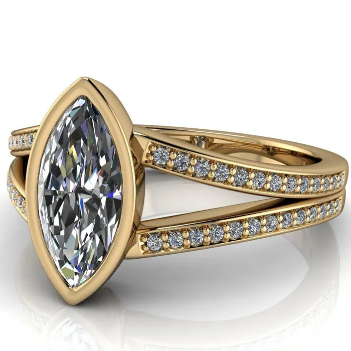 Rings Fire Brilliance Bethany Marquise Center Stone Full Bezel Split Shank Diamond Channel Ring