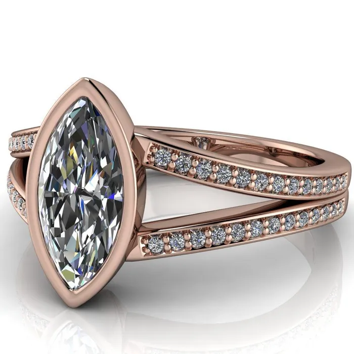 Rings Fire Brilliance Bethany Marquise Center Stone Full Bezel Split Shank Diamond Channel Ring