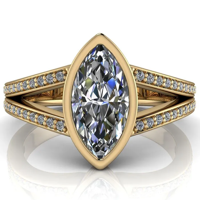 Rings Fire Brilliance Bethany Marquise Center Stone Full Bezel Split Shank Diamond Channel Ring