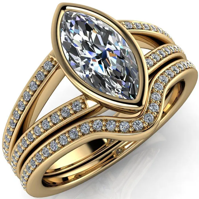 Rings Fire Brilliance Bethany Marquise Center Stone Full Bezel Split Shank Diamond Channel Ring