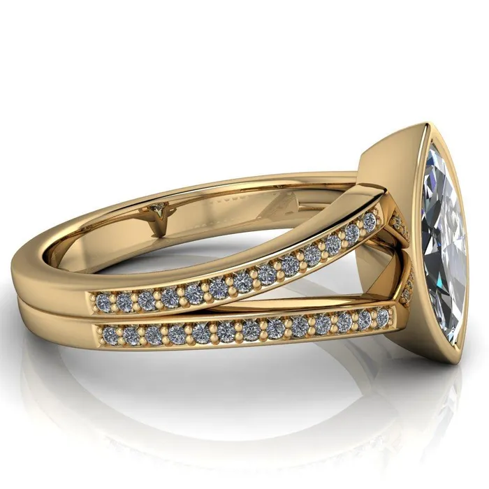 Rings Fire Brilliance Bethany Marquise Center Stone Full Bezel Split Shank Diamond Channel Ring