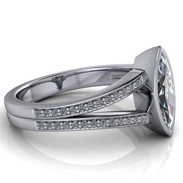 Rings Fire Brilliance Bethany Marquise Center Stone Full Bezel Split Shank Diamond Channel Ring