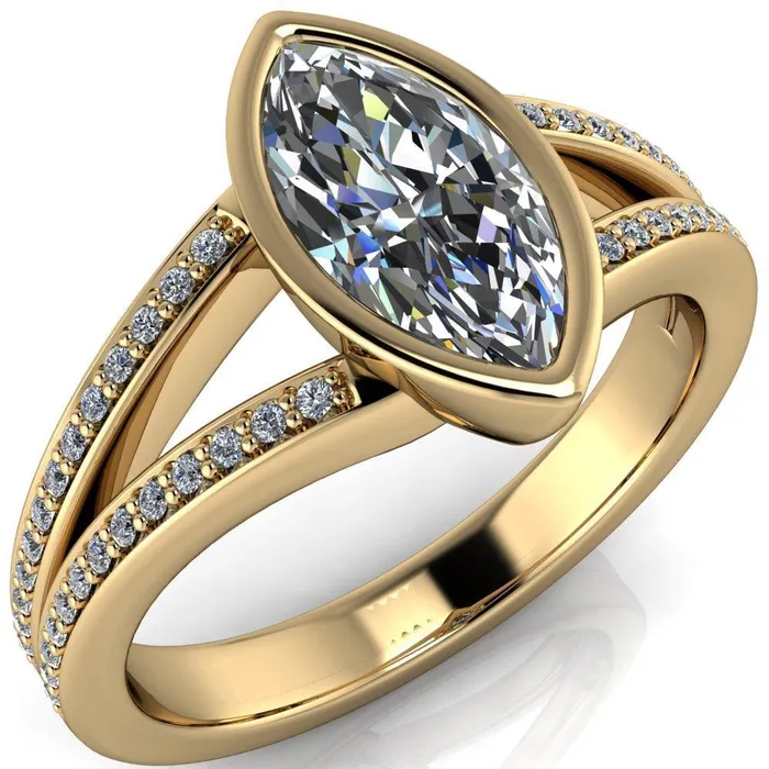 Rings Fire Brilliance Bethany Marquise Center Stone Full Bezel Split Shank Diamond Channel Ring