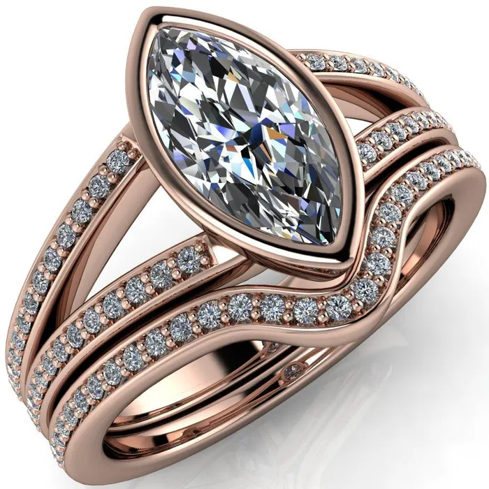 Rings Fire Brilliance Bethany Marquise Center Stone Full Bezel Split Shank Diamond Channel Ring