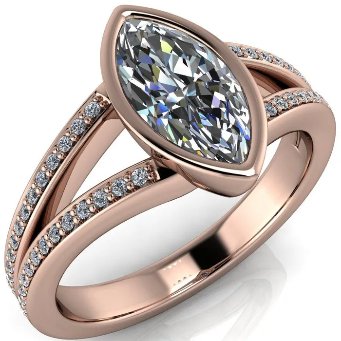 Rings Fire Brilliance Bethany Marquise Center Stone Full Bezel Split Shank Diamond Channel Ring