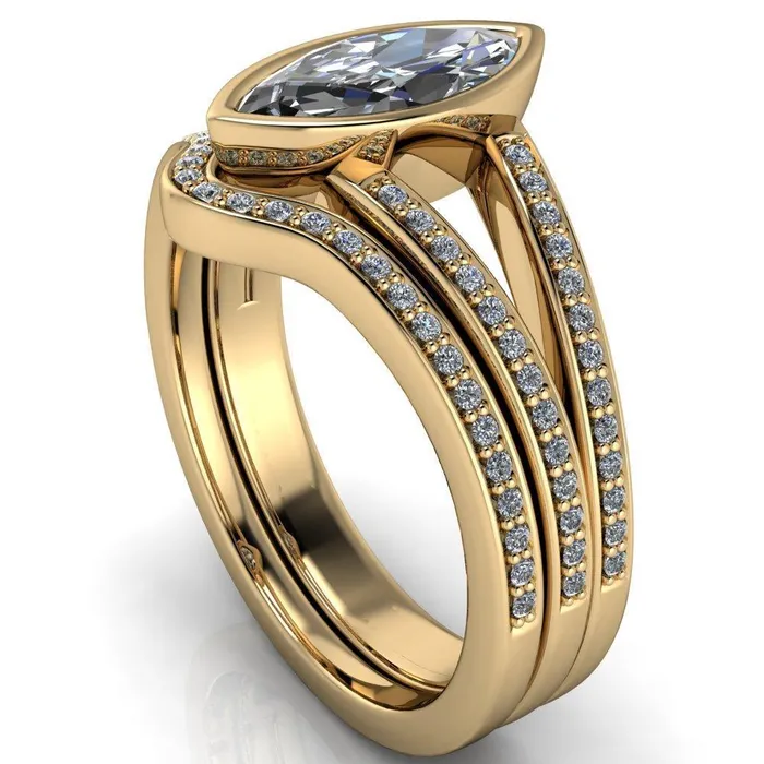 Rings Fire Brilliance Bethany Marquise Center Stone Full Bezel Split Shank Diamond Channel Ring