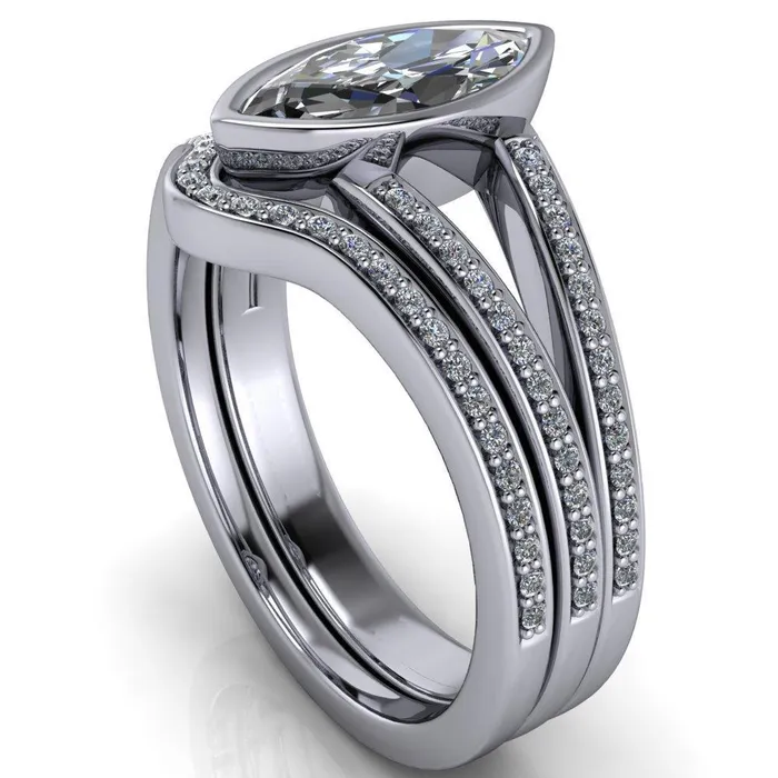 Rings Fire Brilliance Bethany Marquise Center Stone Full Bezel Split Shank Diamond Channel Ring