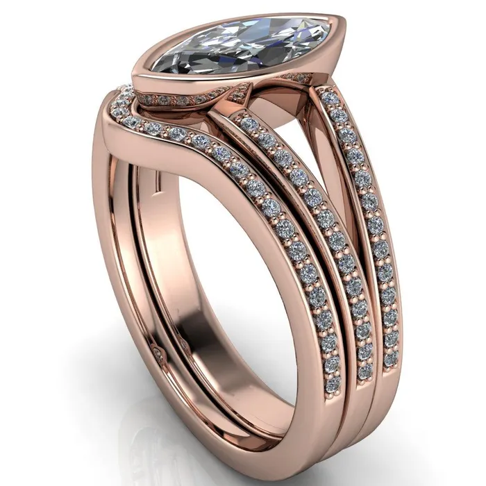 Rings Fire Brilliance Bethany Marquise Center Stone Full Bezel Split Shank Diamond Channel Ring