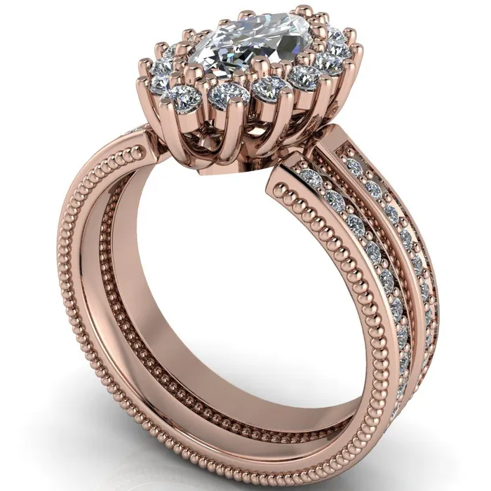 Rings Fire Brilliance Calysta Marquise Center Stone Halo Milgrain Shank Enagement Ring