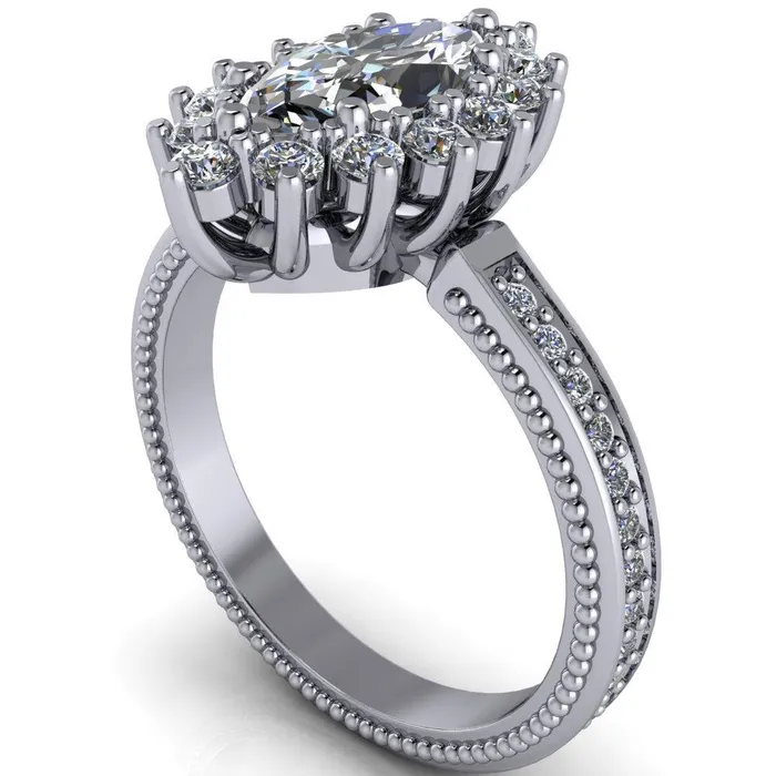 Rings Fire Brilliance Calysta Marquise Center Stone Halo Milgrain Shank Enagement Ring