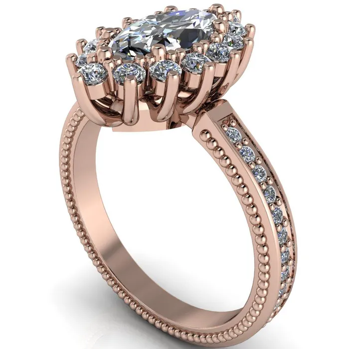 Rings Fire Brilliance Calysta Marquise Center Stone Halo Milgrain Shank Enagement Ring