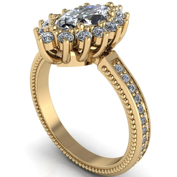 Rings Fire Brilliance Calysta Marquise Center Stone Halo Milgrain Shank Enagement Ring