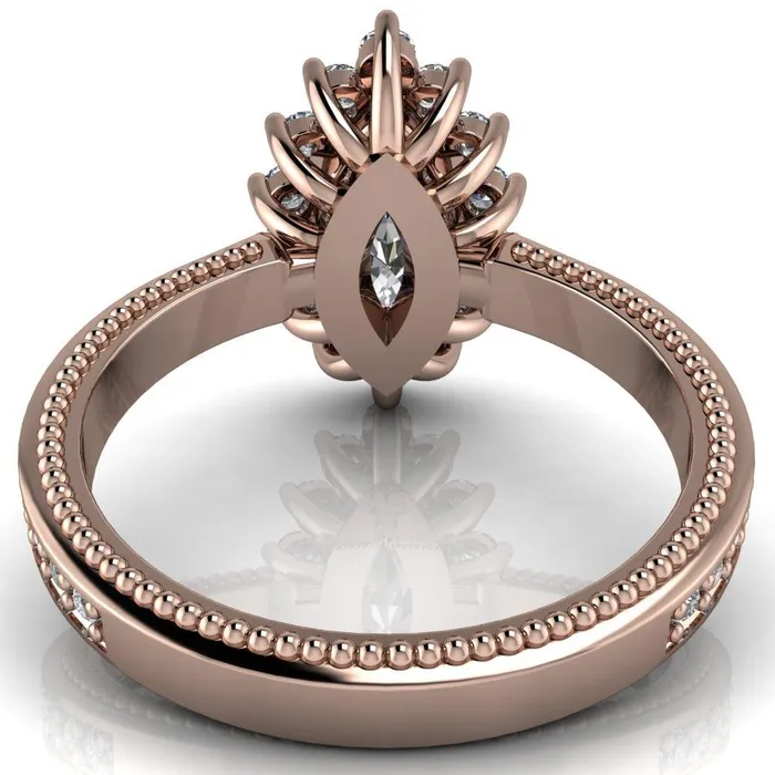 Rings Fire Brilliance Calysta Marquise Center Stone Halo Milgrain Shank Enagement Ring
