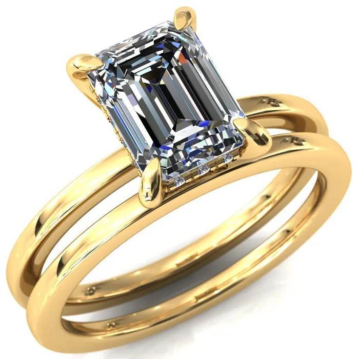 Rings Fire Brilliance Carmeli Emerald Moissanite 4 Claw Prong Micro Pave Diamond Rail Engagement Ring