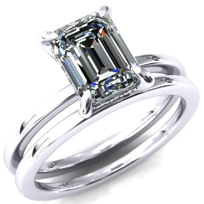 Rings Fire Brilliance Carmeli Emerald Moissanite 4 Claw Prong Micro Pave Diamond Rail Engagement Ring