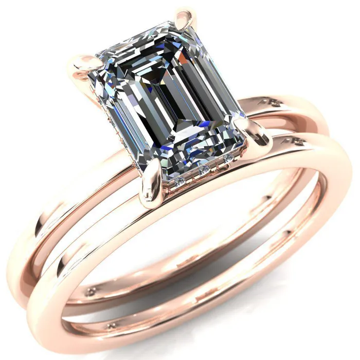 Rings Fire Brilliance Carmeli Emerald Moissanite 4 Claw Prong Micro Pave Diamond Rail Engagement Ring