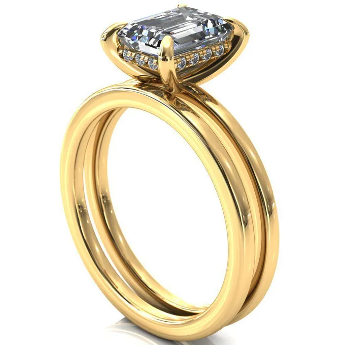 Rings Fire Brilliance Carmeli Emerald Moissanite 4 Claw Prong Micro Pave Diamond Rail Engagement Ring