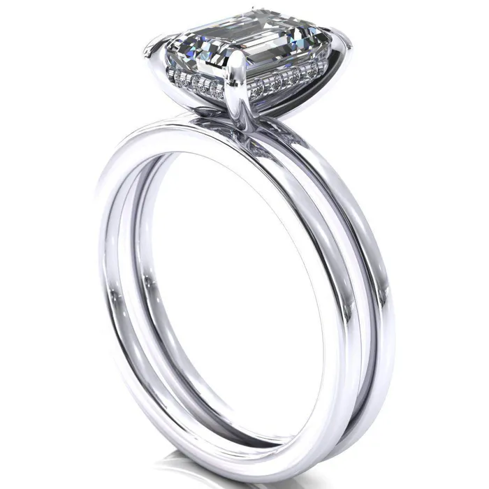 Rings Fire Brilliance Carmeli Emerald Moissanite 4 Claw Prong Micro Pave Diamond Rail Engagement Ring