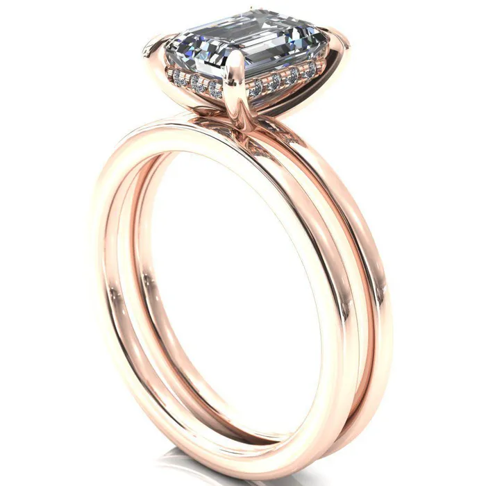Rings Fire Brilliance Carmeli Emerald Moissanite 4 Claw Prong Micro Pave Diamond Rail Engagement Ring